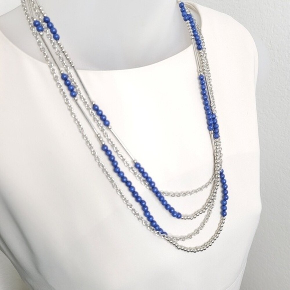 Blue Silver Bead Chain Necklace + FREE $25 GIFT